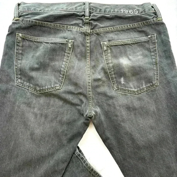 Gap 1969 Authentic Fade Black Distress 100% Cotton Slim Straight Jean Size 32/34 - Picture 8 of 16